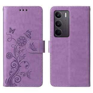 For Realme C75 / Realme 14x Embossed Butterfly Flowers Leather Phone Case(Purple)