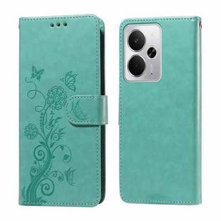 For Realme 14 Global Embossed Butterfly Flowers Leather Phone Case(Green)