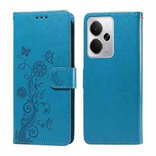 For Realme 14 Global Embossed Butterfly Flowers Leather Phone Case(Blue)