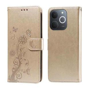 For Realme Narzo 80 Lite 4G / C71 India Embossed Butterfly Flowers Leather Phone Case(Gold)