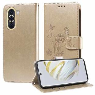 For Huawei nova 10 Embossed Butterfly Flowers Leather Phone Case(Gold)