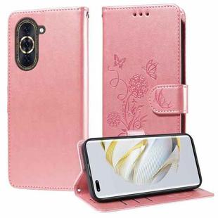 For Huawei nova 10 Pro Embossed Butterfly Flowers Leather Phone Case(Rose Gold)