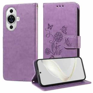 For Huawei nova 12s 4G Embossed Butterfly Flowers Leather Phone Case(Purple)