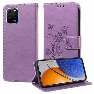 For Huawei nova Y61 / Enjoy 50Z Embossed Butterfly Flowers Leather Phone Case(Purple)