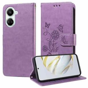 For Huawei nova 10 SE Embossed Butterfly Flowers Leather Phone Case(Purple)