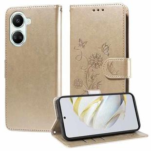 For Huawei nova 10 SE Embossed Butterfly Flowers Leather Phone Case(Gold)