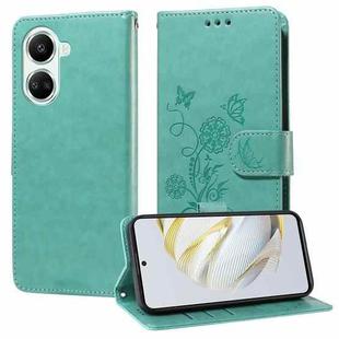 For Huawei nova 10 SE Embossed Butterfly Flowers Leather Phone Case(Green)