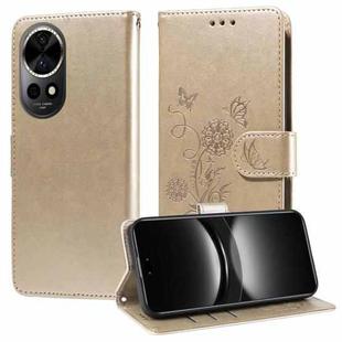 For Huawei nova 12 Embossed Butterfly Flowers Leather Phone Case(Gold)