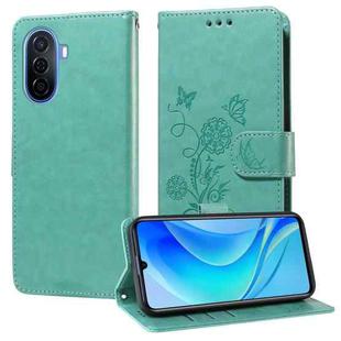 For Huawei nova Y70 Plus Embossed Butterfly Flowers Leather Phone Case(Green)