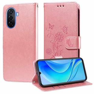 For Huawei nova Y70 Plus Embossed Butterfly Flowers Leather Phone Case(Rose Gold)