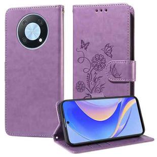 For Huawei nova Y90 Embossed Butterfly Flowers Leather Phone Case(Purple)