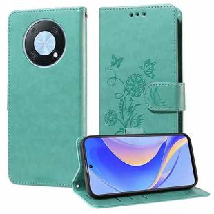 For Huawei nova Y90 Embossed Butterfly Flowers Leather Phone Case(Green)