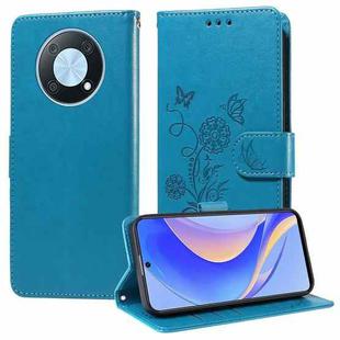 For Huawei nova Y90 Embossed Butterfly Flowers Leather Phone Case(Blue)