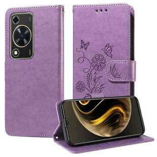 For Huawei nova Y72 4G / Enjoy 70 Embossed Butterfly Flowers Leather Phone Case(Purple)