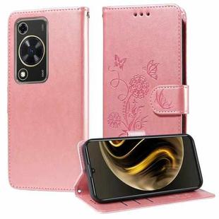 For Huawei nova Y72 4G / Enjoy 70 Embossed Butterfly Flowers Leather Phone Case(Rose Gold)