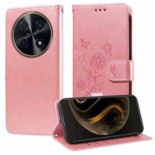 For Huawei Enjoy 70 Pro 4G / nova 12i Embossed Butterfly Flowers Leather Phone Case(Rose Gold)