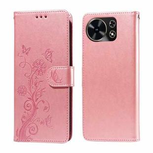 For Huawei Maimang 40 5G Embossed Butterfly Flowers Leather Phone Case(Rose Gold)