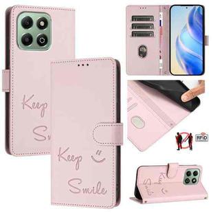 For Honor X6b Smile Embossing RFID Leather Phone Case(Pink)