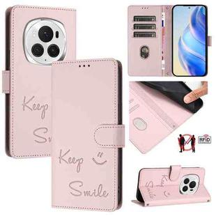 For Honor Magic6 Pro 5G Global Smile Embossing RFID Leather Phone Case(Pink)