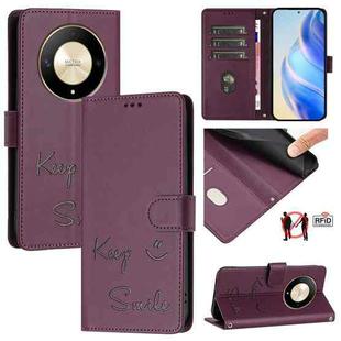 For Honor Magic6 Lite 5G Global Smile Embossing RFID Leather Phone Case(Violet)