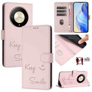 For Honor X9b 5G Global Smile Embossing RFID Leather Phone Case(Pink)