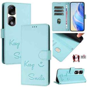 For Honor 90 Pro 5G Smile Embossing RFID Leather Phone Case(Mint Green)