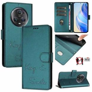 For Honor Magic5 Pro Smile Embossing RFID Leather Phone Case(Peacock Green)