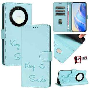 For Honor X40 5G/X9a 5G/Magic5 Lite Smile Embossing RFID Leather Phone Case(Mint Green)