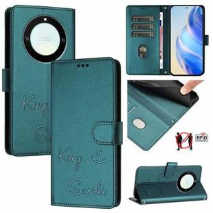 For Honor X40 5G/X9a 5G/Magic5 Lite Smile Embossing RFID Leather Phone Case(Peacock Green)