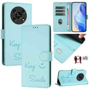 For Honor X30 5G/X9 5G/X9 4G Smile Embossing RFID Leather Phone Case(Mint Green)