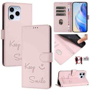 For Honor 60 SE 5G Smile Embossing RFID Leather Phone Case(Pink)