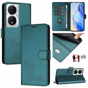 For Honor Play 50 Plus 5G Smile Embossing RFID Leather Phone Case(Peacock Green)