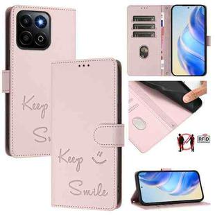 For Honor 200 Smart 5G Global Smile Embossing RFID Leather Phone Case(Pink)