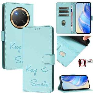 For Honor X9c 5G Global Smile Embossing RFID Leather Phone Case(Mint Green)