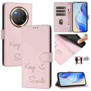 For Honor X9c 5G Global Smile Embossing RFID Leather Phone Case(Pink)