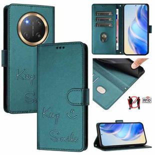 For Honor X9c 5G Global Smile Embossing RFID Leather Phone Case(Peacock Green)