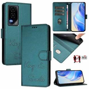 For Honor GT Smile Embossing RFID Leather Phone Case(Peacock Green)
