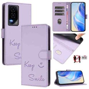 For Honor GT Smile Embossing RFID Leather Phone Case(Light Purple)