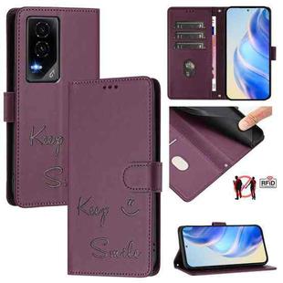 For Honor GT Smile Embossing RFID Leather Phone Case(Violet)