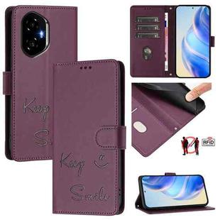 For Honor 300 5G Smile Embossing RFID Leather Phone Case(Violet)