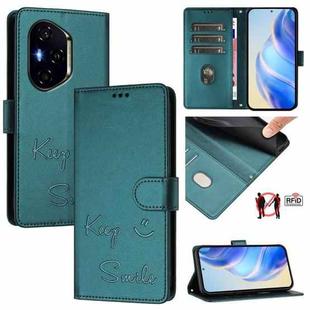 For Honor 300 Pro 5G / 300 Ultra 5G Smile Embossing RFID Leather Phone Case(Peacock Green)