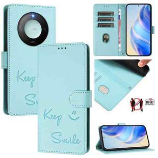For Honor X9c Smart 5G Smile Embossing RFID Leather Phone Case(Mint Green)