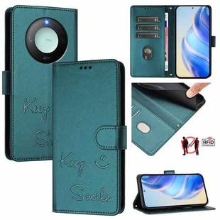 For Honor X9c Smart 5G Smile Embossing RFID Leather Phone Case(Peacock Green)