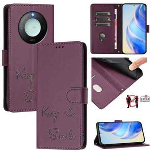 For Honor X9c Smart 5G Smile Embossing RFID Leather Phone Case(Violet)
