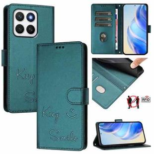 For Honor X8c 4G Global Smile Embossing RFID Leather Phone Case(Peacock Green)
