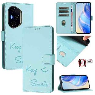 For Honor 400 Smile Embossing RFID Leather Phone Case(Mint Green)