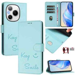 For Honor Power 5G Smile Embossing RFID Leather Phone Case(Mint Green)