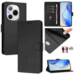 For Honor Power 5G Smile Embossing RFID Leather Phone Case(Black)