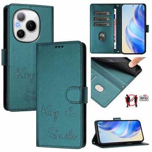 For Honor Power 5G Smile Embossing RFID Leather Phone Case(Peacock Green)