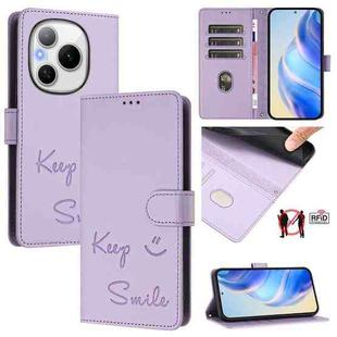 For Honor Power 5G Smile Embossing RFID Leather Phone Case(Light Purple)
